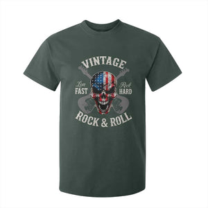 Vintage Rock and Roll Skull Guitar Rocker T Shirt For Kid Live Fast Rock Hard American Flag