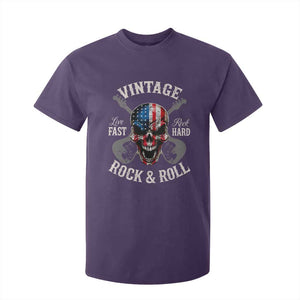 Vintage Rock and Roll Skull Guitar Rocker T Shirt For Kid Live Fast Rock Hard American Flag