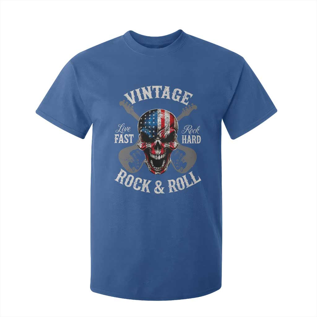 Vintage Rock and Roll Skull Guitar Rocker T Shirt For Kid Live Fast Rock Hard American Flag