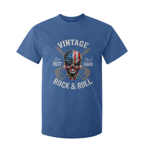 Vintage Rock and Roll Skull Guitar Rocker T Shirt For Kid Live Fast Rock Hard American Flag