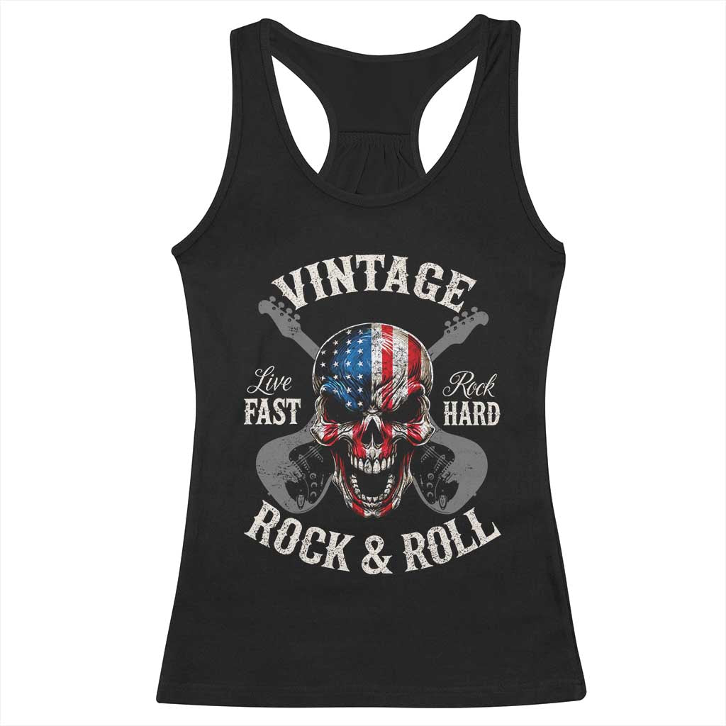 Vintage Rock and Roll Skull Guitar Rocker Racerback Tank Top Live Fast Rock Hard American Flag TS11 Black Print Your Wear