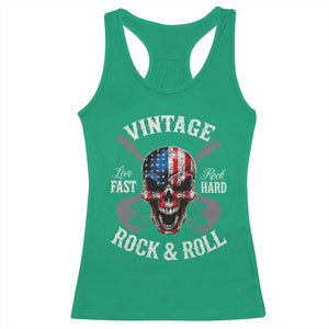 Vintage Rock and Roll Skull Guitar Rocker Racerback Tank Top Live Fast Rock Hard American Flag