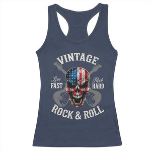 Vintage Rock and Roll Skull Guitar Rocker Racerback Tank Top Live Fast Rock Hard American Flag