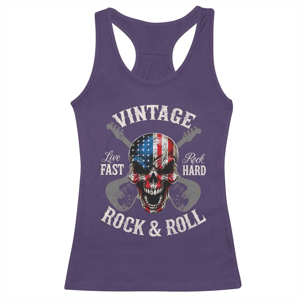 Vintage Rock and Roll Skull Guitar Rocker Racerback Tank Top Live Fast Rock Hard American Flag