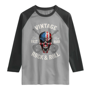 Vintage Rock and Roll Skull Guitar Rocker Raglan Shirt Live Fast Rock Hard American Flag
