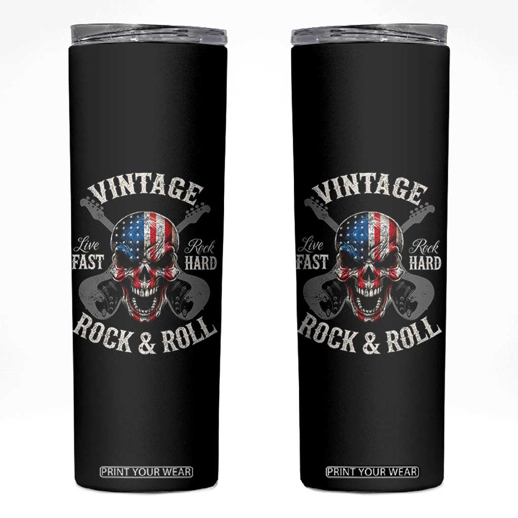 Vintage Rock and Roll Skull Guitar Rocker Skinny Tumbler Live Fast Rock Hard American Flag TS11 Black Print Your Wear