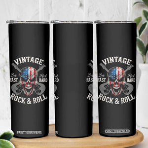 Vintage Rock and Roll Skull Guitar Rocker Skinny Tumbler Live Fast Rock Hard American Flag