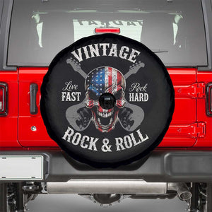 Vintage Rock and Roll Skull Guitar Rocker Spare Tire Cover Live Fast Rock Hard American Flag