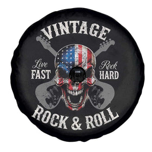 Vintage Rock and Roll Skull Guitar Rocker Spare Tire Cover Live Fast Rock Hard American Flag