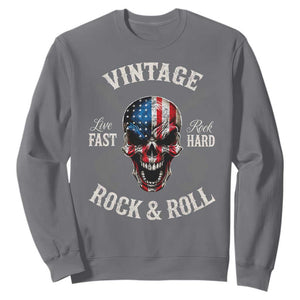 Vintage Rock and Roll Skull Guitar Rocker Sweatshirt Live Fast Rock Hard American Flag