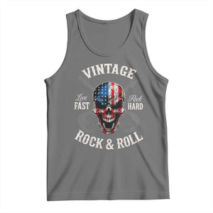 Vintage Rock and Roll Skull Guitar Rocker Tank Top Live Fast Rock Hard American Flag