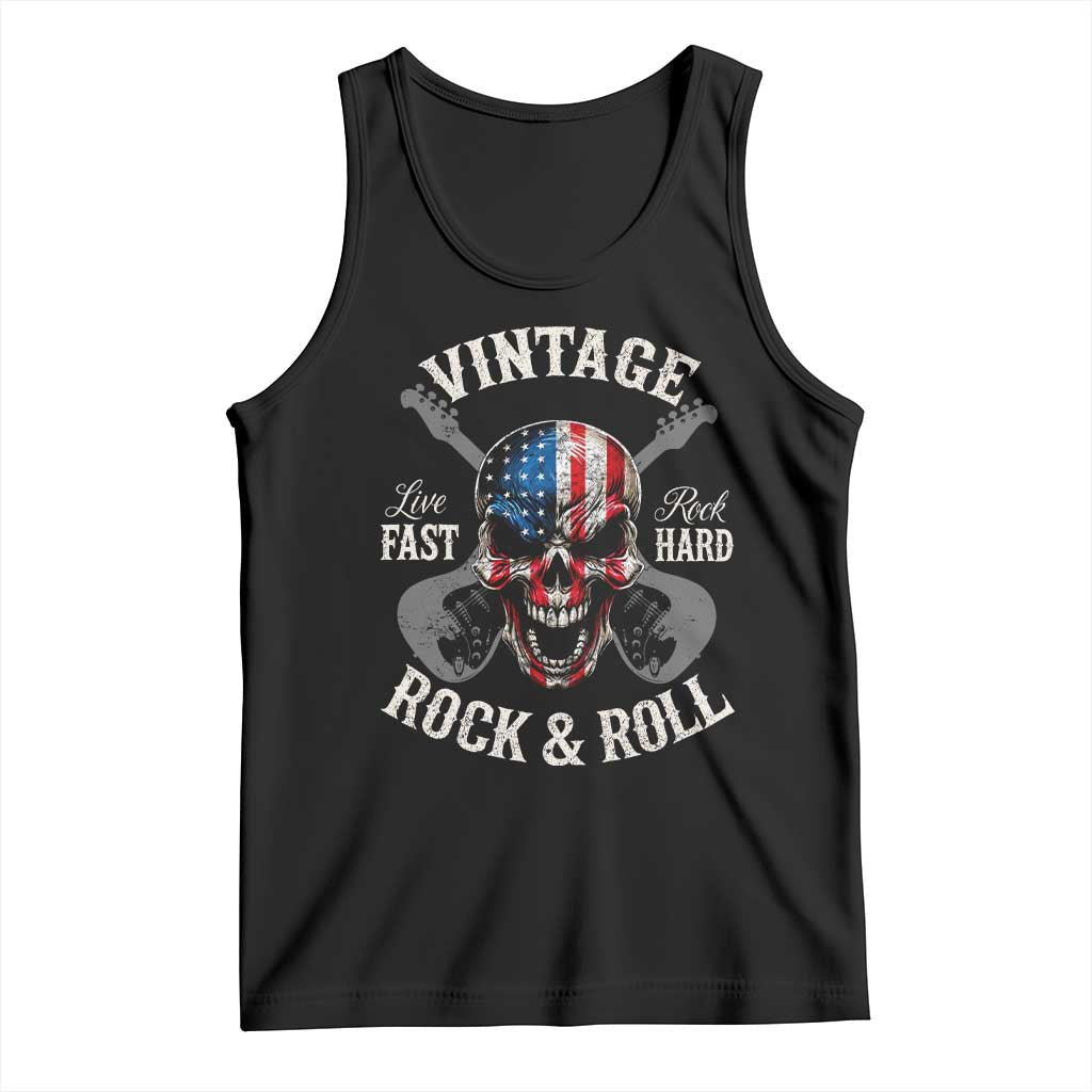Vintage Rock and Roll Skull Guitar Rocker Tank Top Live Fast Rock Hard American Flag TS11 Black Print Your Wear