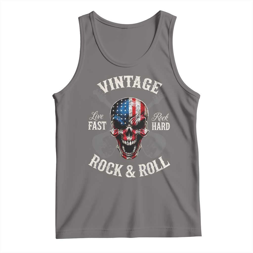 Vintage Rock and Roll Skull Guitar Rocker Tank Top Live Fast Rock Hard American Flag