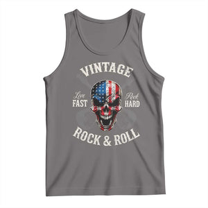Vintage Rock and Roll Skull Guitar Rocker Tank Top Live Fast Rock Hard American Flag