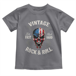 Vintage Rock and Roll Skull Guitar Rocker Toddler T Shirt Live Fast Rock Hard American Flag
