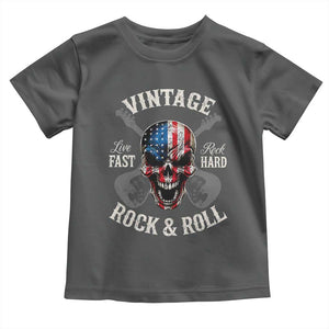 Vintage Rock and Roll Skull Guitar Rocker Toddler T Shirt Live Fast Rock Hard American Flag