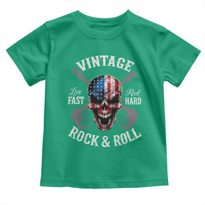 Vintage Rock and Roll Skull Guitar Rocker Toddler T Shirt Live Fast Rock Hard American Flag