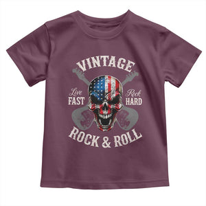 Vintage Rock and Roll Skull Guitar Rocker Toddler T Shirt Live Fast Rock Hard American Flag