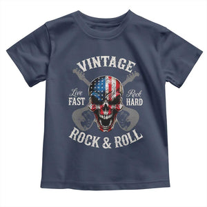 Vintage Rock and Roll Skull Guitar Rocker Toddler T Shirt Live Fast Rock Hard American Flag