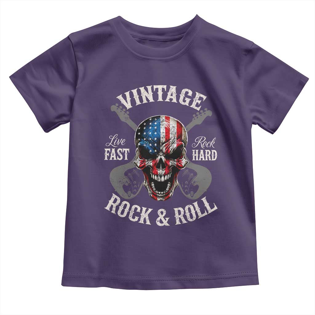 Vintage Rock and Roll Skull Guitar Rocker Toddler T Shirt Live Fast Rock Hard American Flag