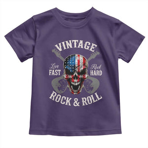 Vintage Rock and Roll Skull Guitar Rocker Toddler T Shirt Live Fast Rock Hard American Flag