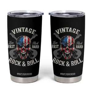 Vintage Rock and Roll Skull Guitar Rocker Tumbler Cup Live Fast Rock Hard American Flag