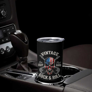Vintage Rock and Roll Skull Guitar Rocker Tumbler Cup Live Fast Rock Hard American Flag