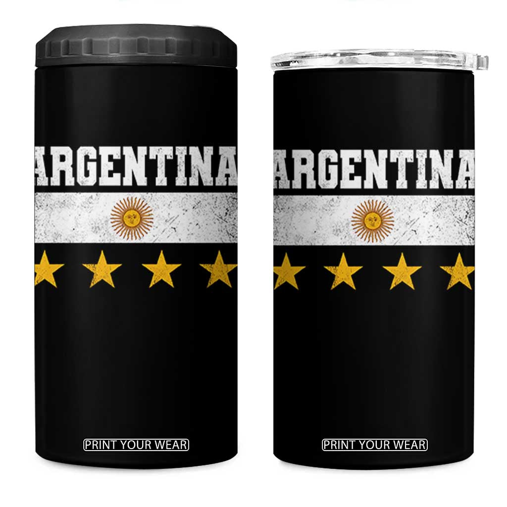 Argentina Champions 2026 4th Star 4 in 1 Can Cooler Tumbler Vintage Sol De May and Stripes TS11 One Size: 16 oz Black Print Your Wear