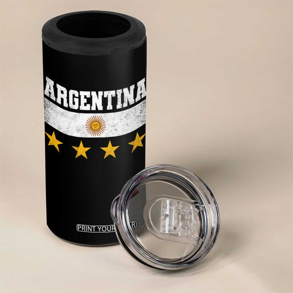 Argentina Champions 2026 4th Star 4 in 1 Can Cooler Tumbler Vintage Sol De May and Stripes