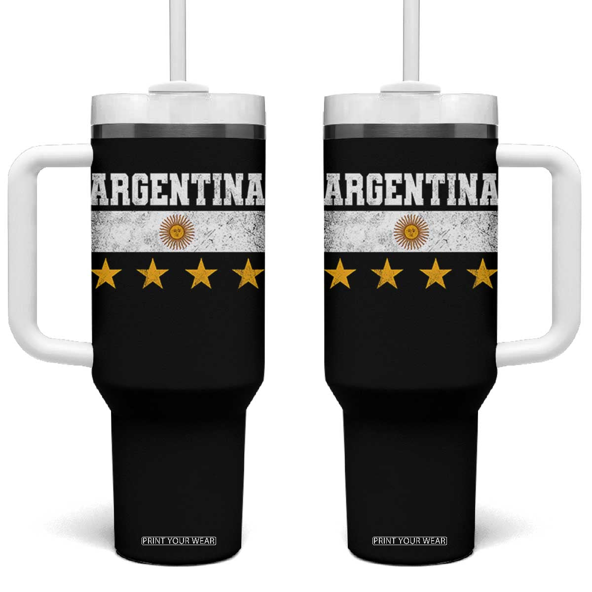 Argentina Champions 2026 4th Star Tumbler With Handle Vintage Sol De May and Stripes TS11 One Size: 40 oz Black Print Your Wear