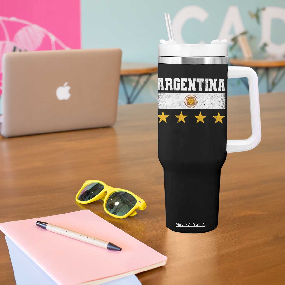 Argentina Champions 2026 4th Star Tumbler With Handle Vintage Sol De May and Stripes