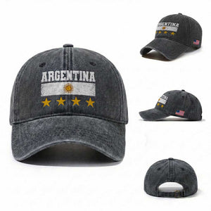 Argentina Champions 2026 4th Star Washed Cotton Baseball Cap Vintage Sol De May and Stripes