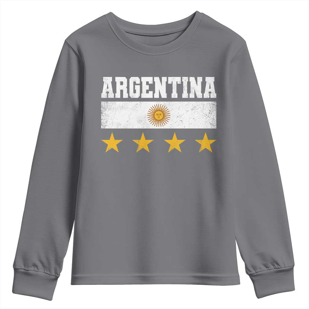 Argentina Champions 2026 4th Star Youth Sweatshirt Vintage Sol De May and Stripes