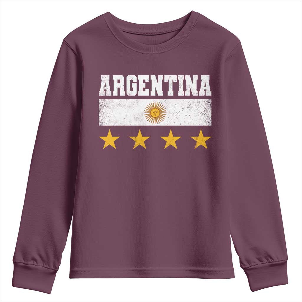 Argentina Champions 2026 4th Star Youth Sweatshirt Vintage Sol De May and Stripes