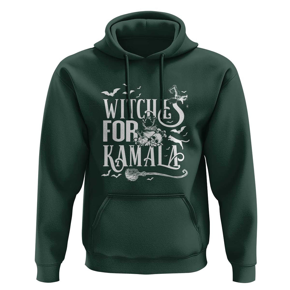 Harris Supporter Hoodie Witches For Kamala Mysterious Bat Cat Cauldron Broom TS11 Dark Forest Green Print Your Wear