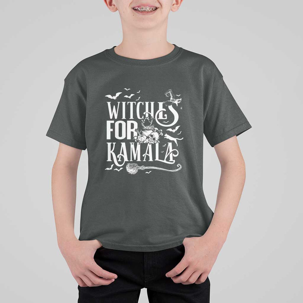 Harris Supporter T Shirt For Kid Witches For Kamala Mysterious Bat Cat Cauldron Broom TS11 Dark Heather Print Your Wear