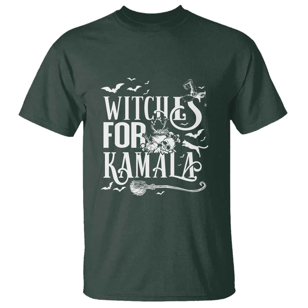 Harris Supporter T Shirt Witches For Kamala Mysterious Bat Cat Cauldron Broom TS11 Dark Forest Green Print Your Wear
