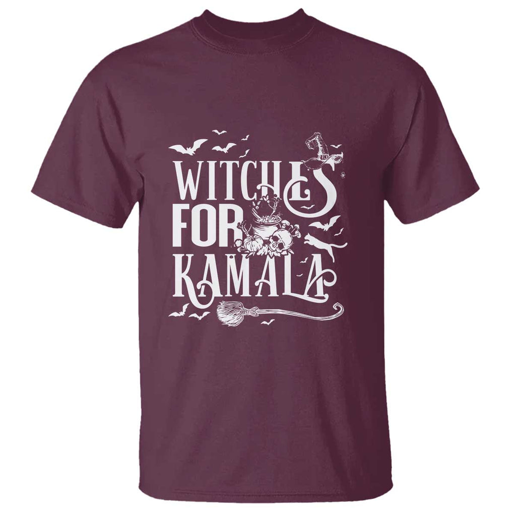 Harris Supporter T Shirt Witches For Kamala Mysterious Bat Cat Cauldron Broom TS11 Maroon Print Your Wear