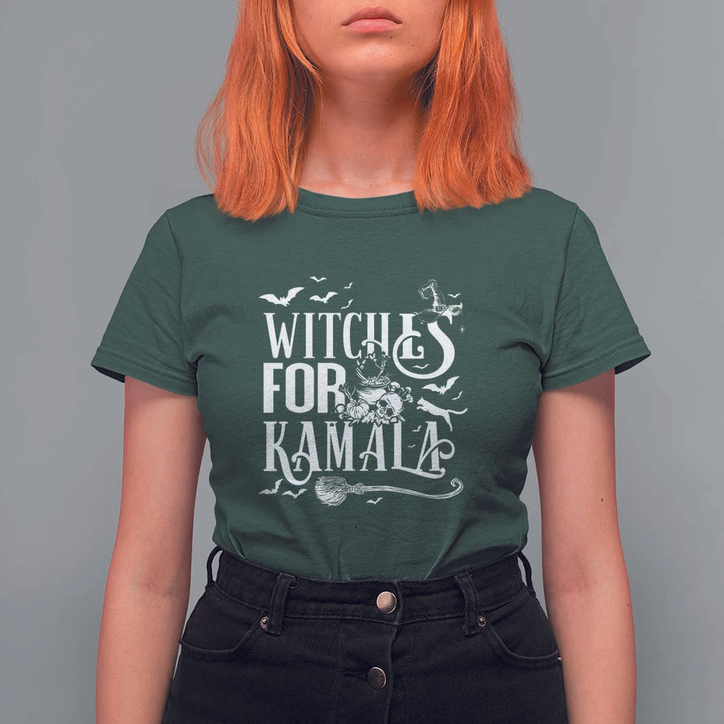 Harris Supporter T Shirt For Women Witches For Kamala Mysterious Bat Cat Cauldron Broom TS11 Dark Forest Green Print Your Wear