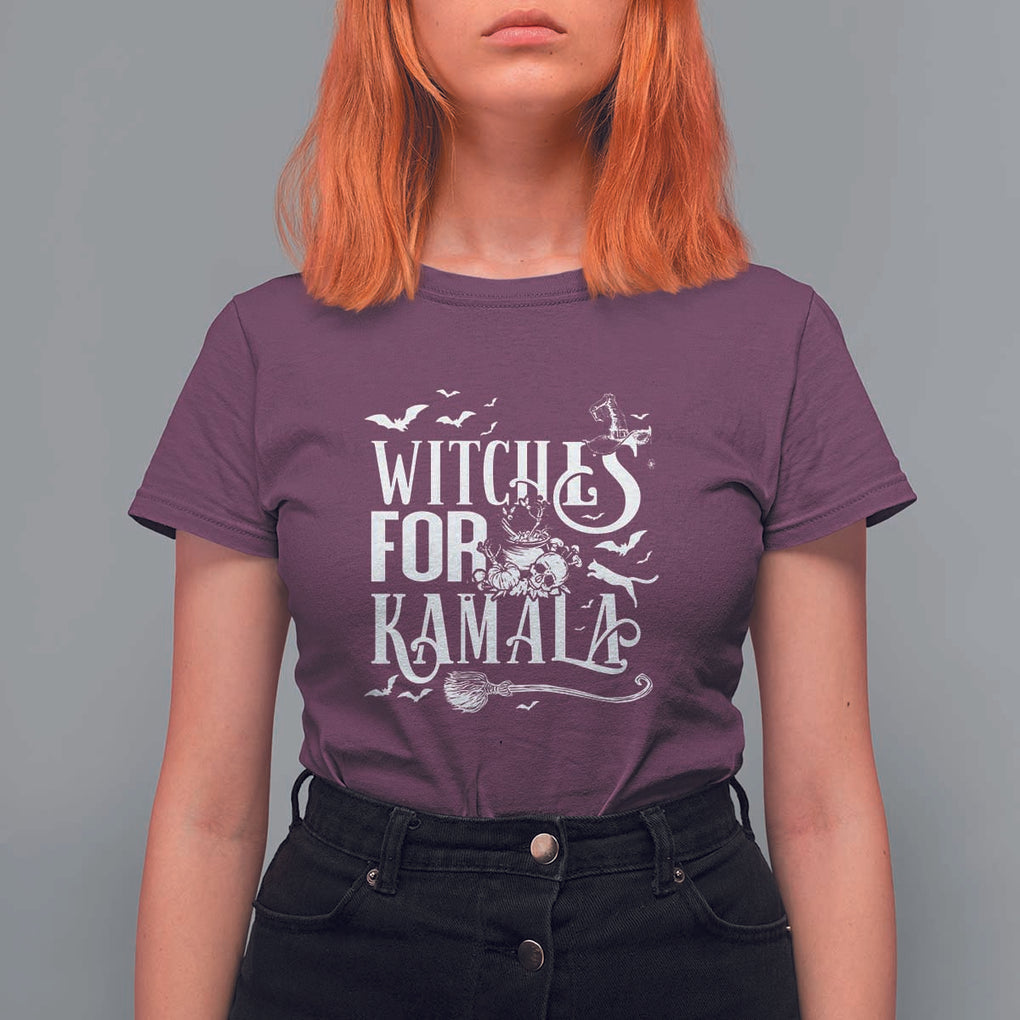 Harris Supporter T Shirt For Women Witches For Kamala Mysterious Bat Cat Cauldron Broom TS11 Maroon Print Your Wear