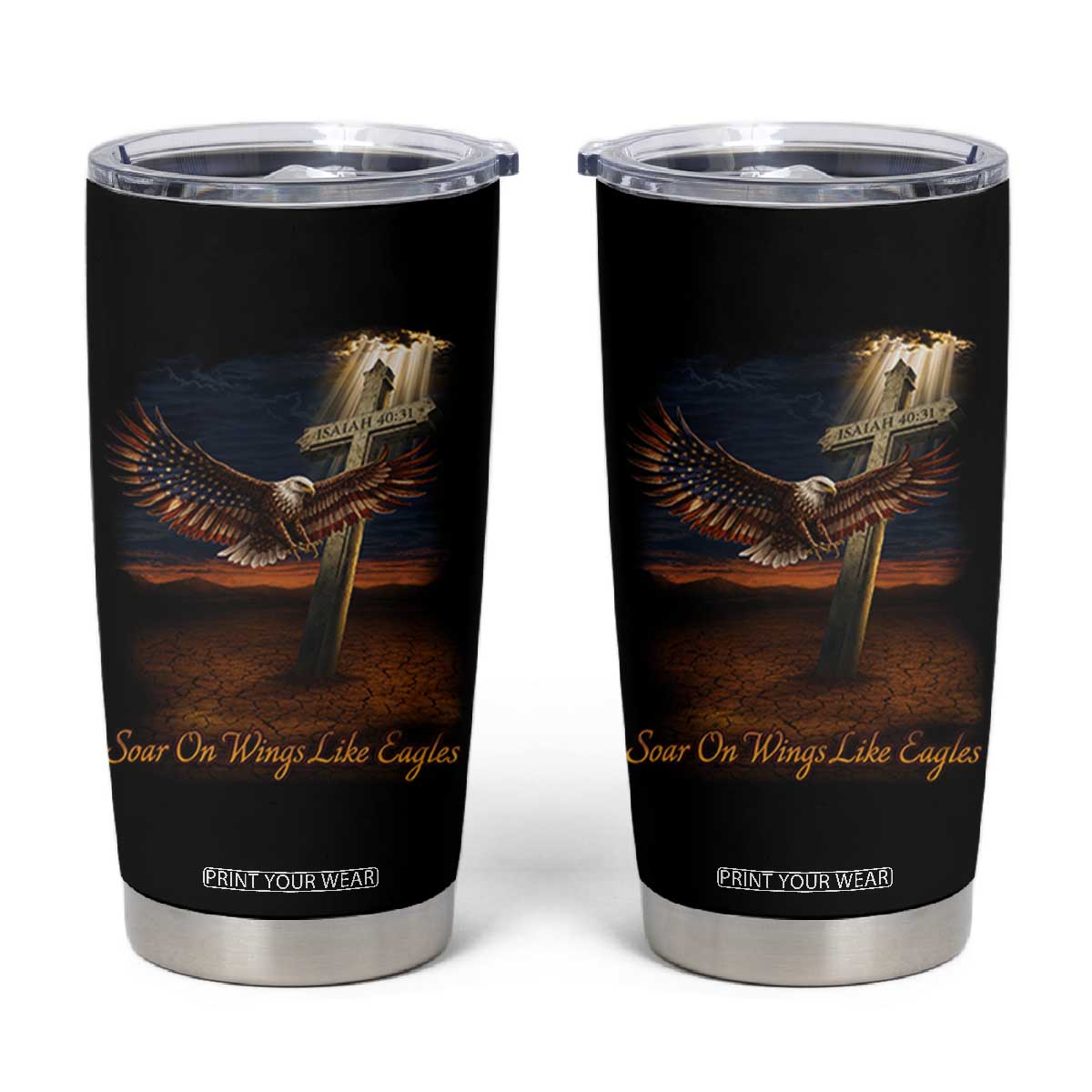 Soar On Wings Like Eagles Christian Faith Tumbler Cup Isaiah 40:31 Bible Verse TS11 Black Print Your Wear