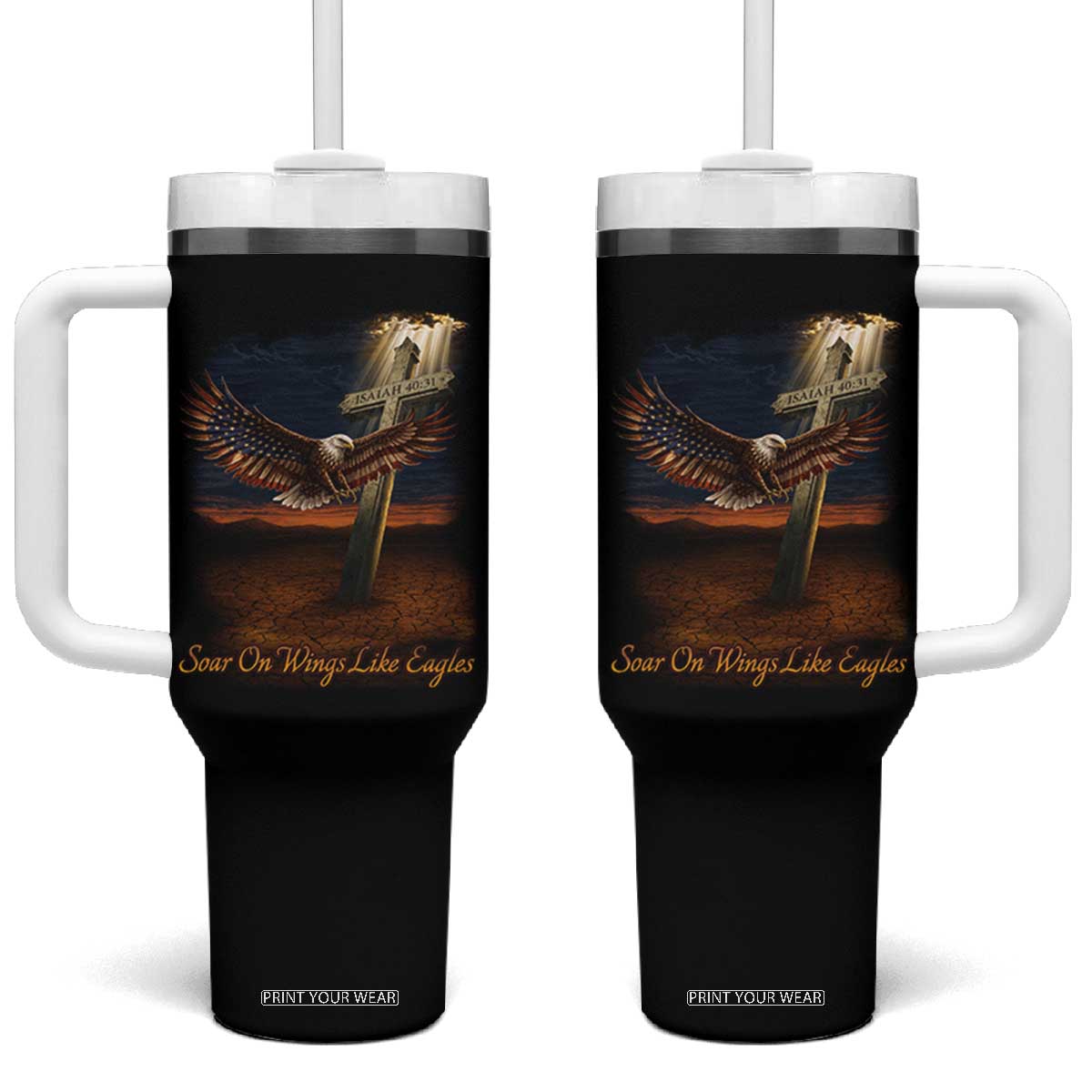 Soar On Wings Like Eagles Christian Faith Tumbler With Handle Isaiah 40:31 Bible Verse TS11 One Size: 40 oz Black Print Your Wear