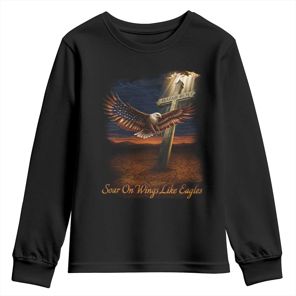 Soar On Wings Like Eagles Christian Faith Youth Sweatshirt Isaiah 40:31 Bible Verse TS11 Black Print Your Wear