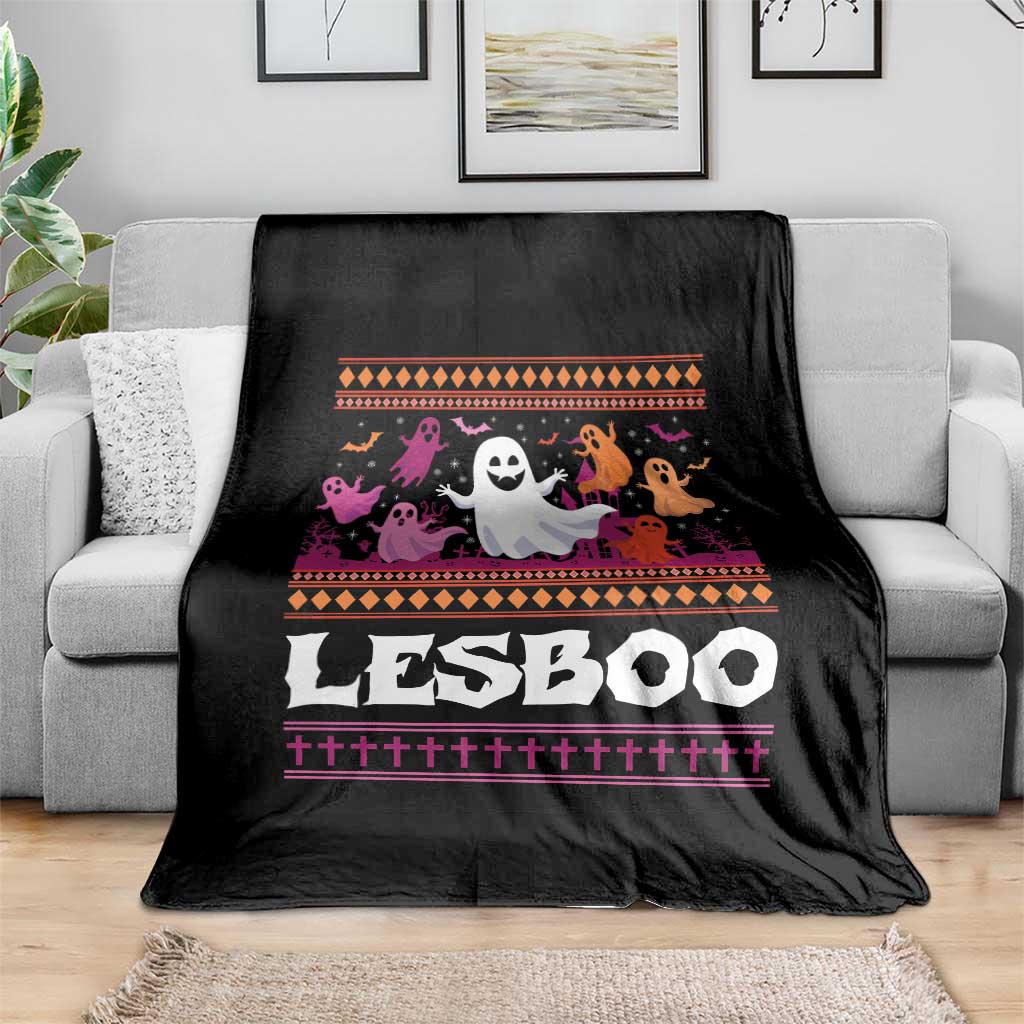 Funny Halloween Lesbian Throw Blanket Lesboo Ghost Bat LGBT Graveyard TS11 Print Your Wear