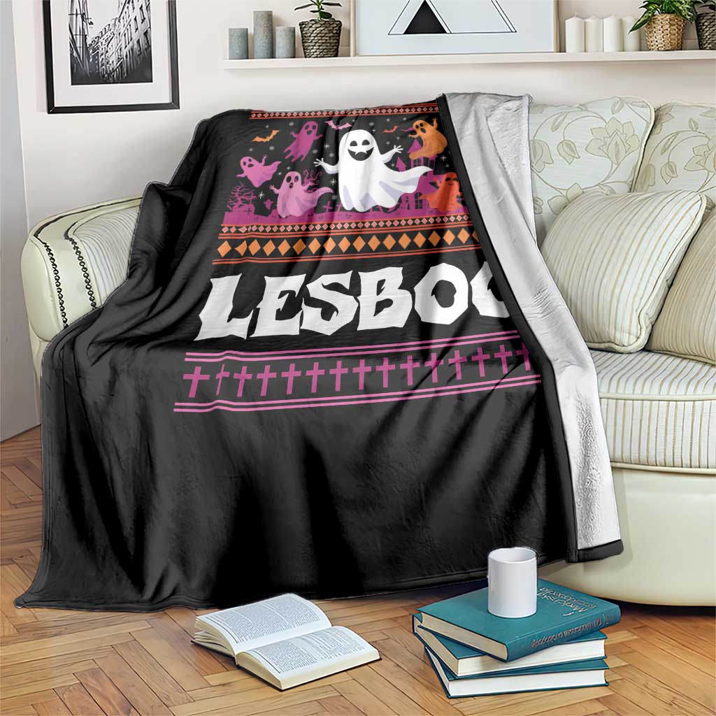 Funny Halloween Lesbian Throw Blanket Lesboo Ghost Bat LGBT Graveyard TS11 Print Your Wear
