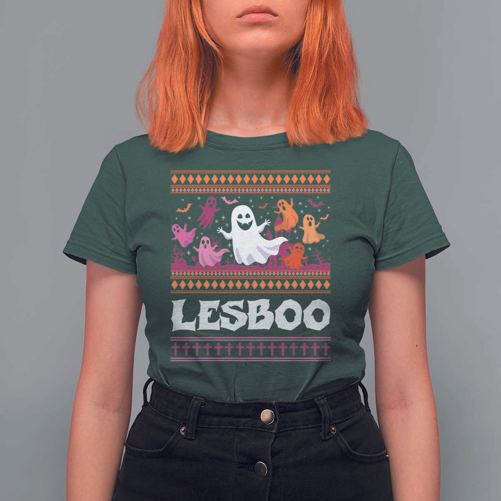 Funny Halloween Lesbian T Shirt For Women Lesboo Ghost Bat LGBT Graveyard TS11 Dark Forest Green Print Your Wear
