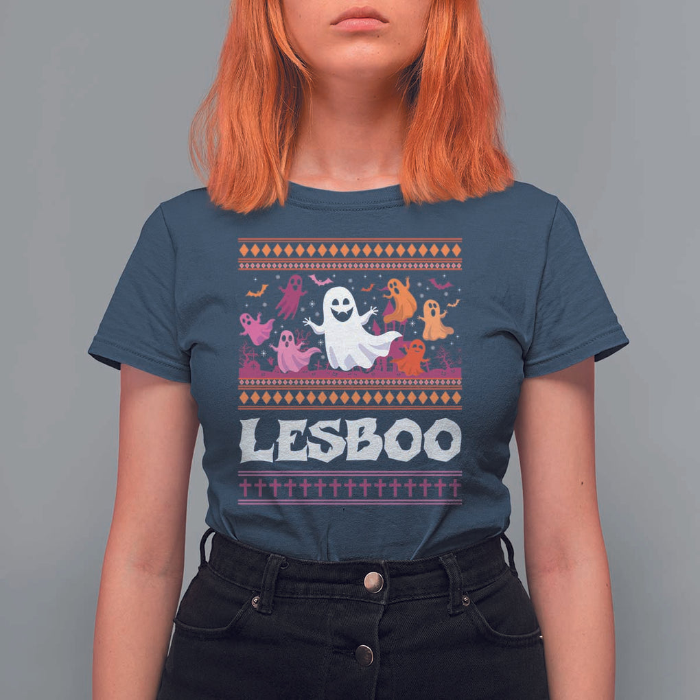 Funny Halloween Lesbian T Shirt For Women Lesboo Ghost Bat LGBT Graveyard TS11 Navy Print Your Wear