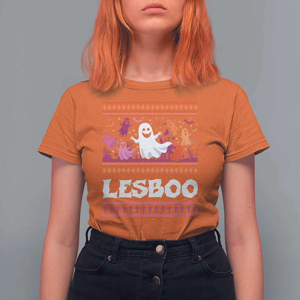 Funny Halloween Lesbian T Shirt For Women Lesboo Ghost Bat LGBT Graveyard TS11 Orange Print Your Wear