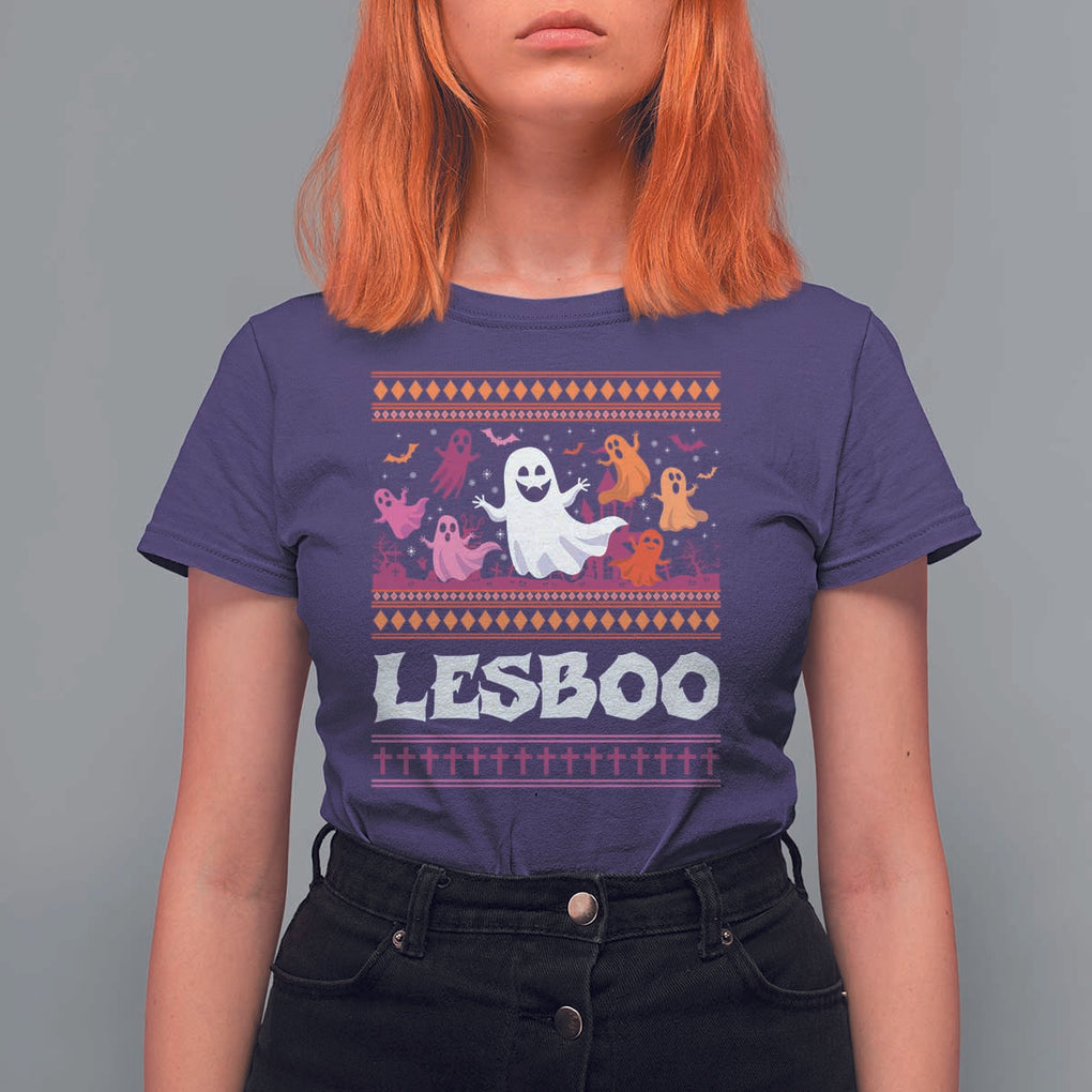 Funny Halloween Lesbian T Shirt For Women Lesboo Ghost Bat LGBT Graveyard TS11 Purple Print Your Wear