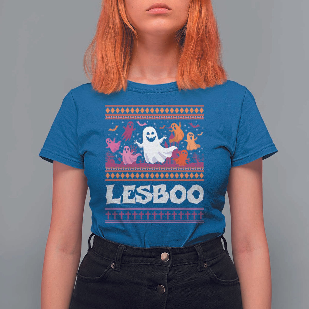 Funny Halloween Lesbian T Shirt For Women Lesboo Ghost Bat LGBT Graveyard TS11 Royal Blue Print Your Wear